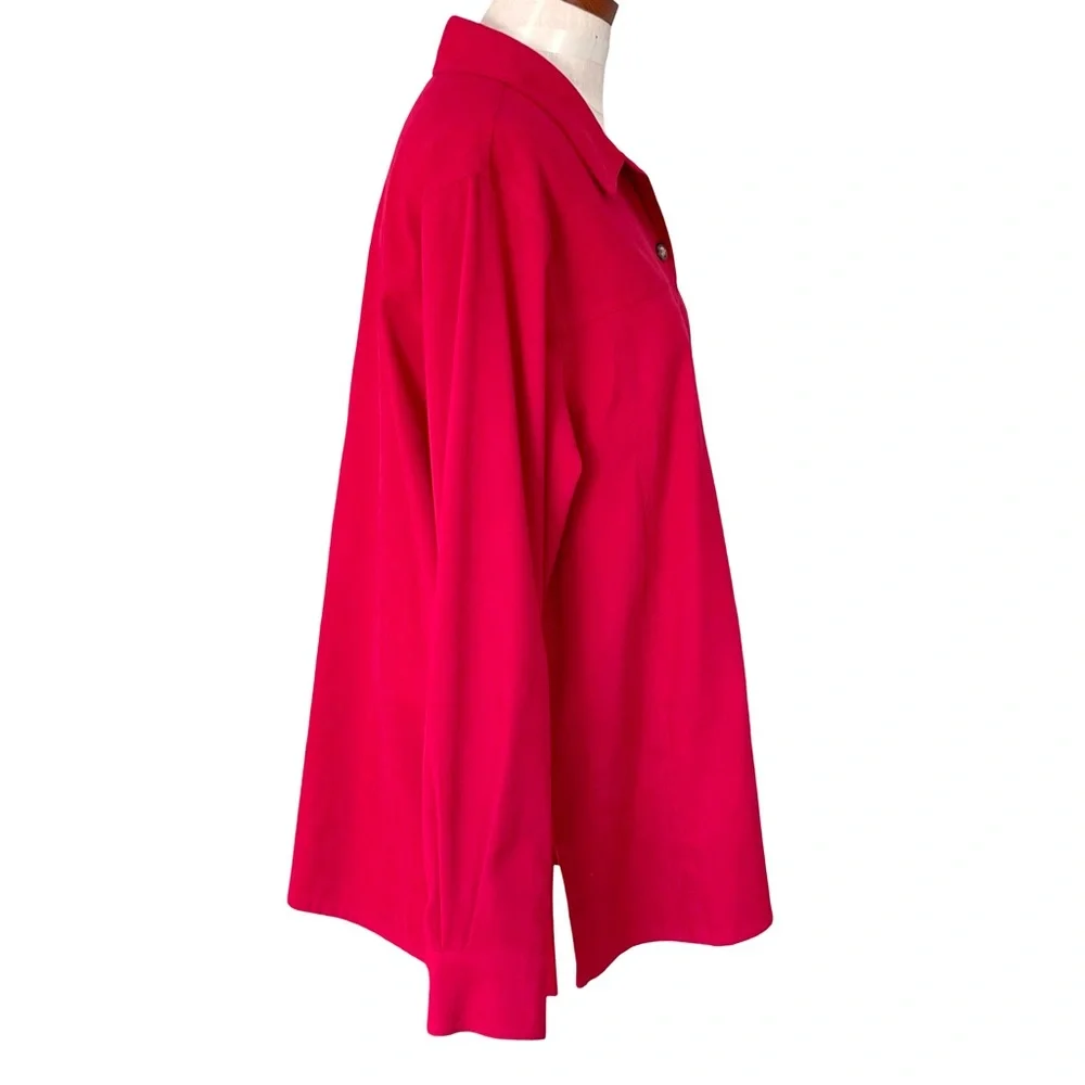 Talbots Red Stretch Long Sleeve Faux Suede Button up Shacket Top SzL